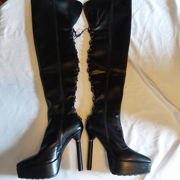 Lamoda Women's Thigh High Boots Size 7 Vegan Leather 5" Heel Platform Grunge - Picture 2 of 12
